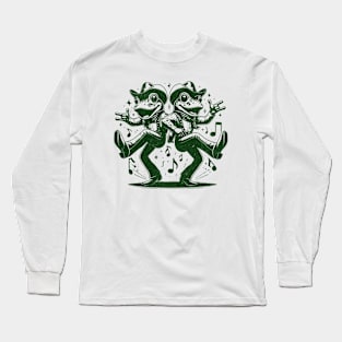 Dancing Frogs Cowboy Duo - Green rustic retro disco design Long Sleeve T-Shirt